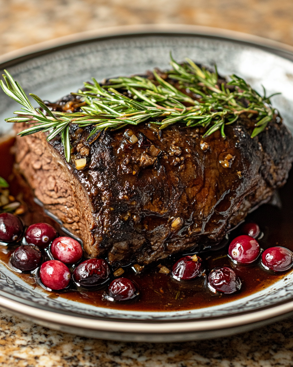 Irresistible Slow Braised Beef Roast with Cranberry Balsamic Glaze Sweet Savory Perfection